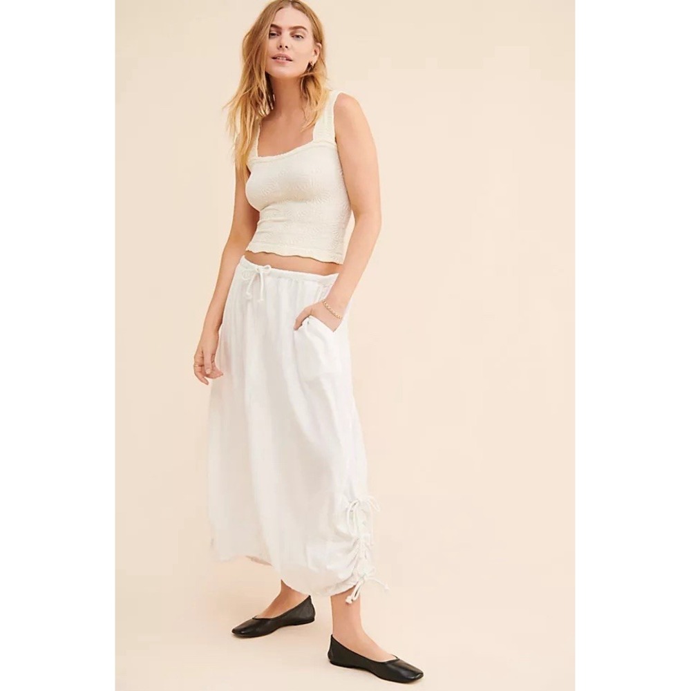 Free People Picture Perfect Parachute Maxi Skirt XS Optic White Boho Utility